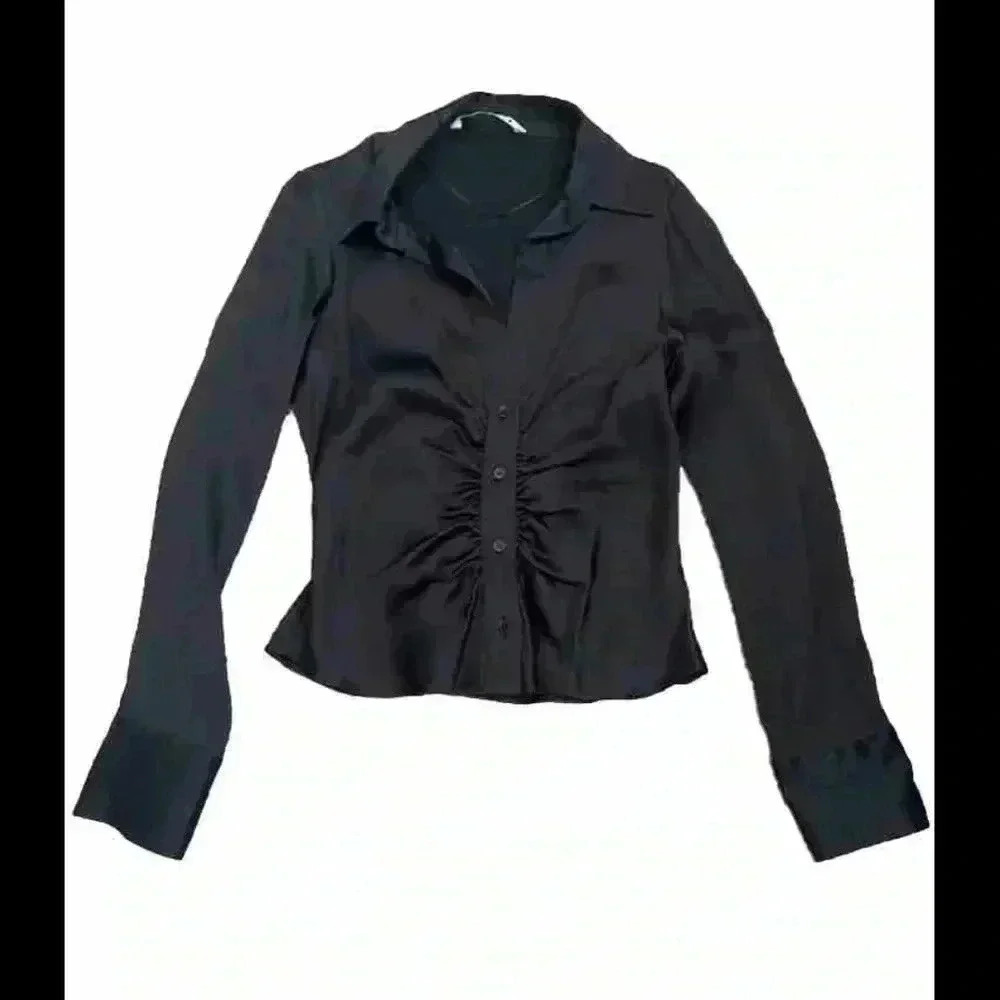 NWOT Zara satin black silk top and pant set - Picture 2 of 7